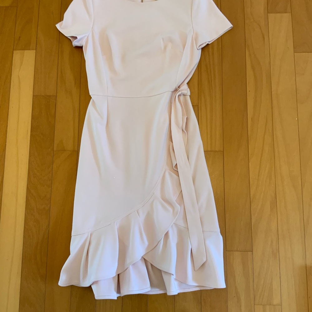Calvin Klein Belted Pale Pink Ruffle Midi Dress